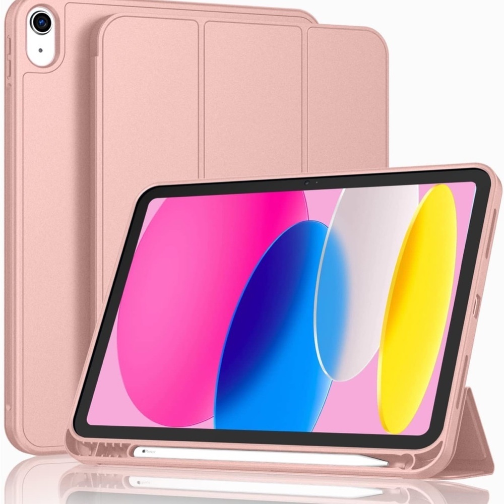 Tablet Case Rose Gold With Pencil Holder Trifold Stand